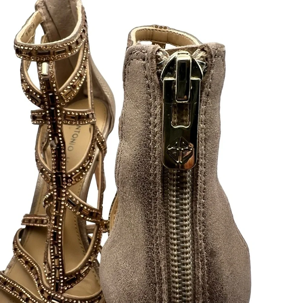 Antonio Melani Golden Strappy Gladiator Ankle Heels in Size 7 Wedding Prom Party - Picture 5 of 6